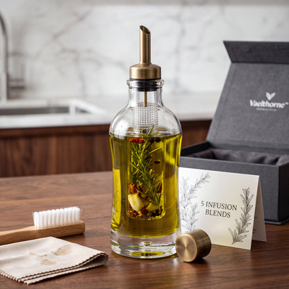 Vaelthorne™ Hand-Blown Crystal "Botanical Infusion" Olive Oil Cruet with Removable Herb Chamber