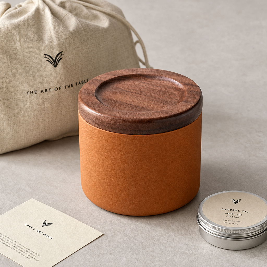 Cresagezen Hand-Thrown Stoneware Butter Crock with Wooden Lid