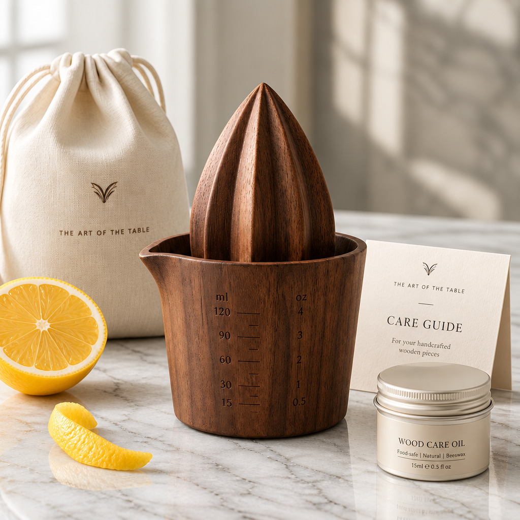 Cresagezen Artisan Wood Citrus Reamer with Measuring Cup Base