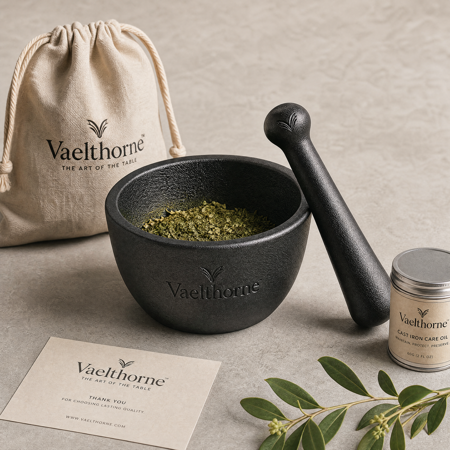 Vaelthorne™ Cast Iron Mortar &amp; Pestle Set