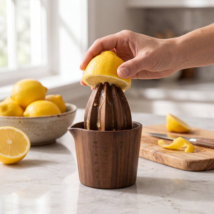 Vaelthorne™ Artisan Wood Citrus Reamer with Measuring Cup Base