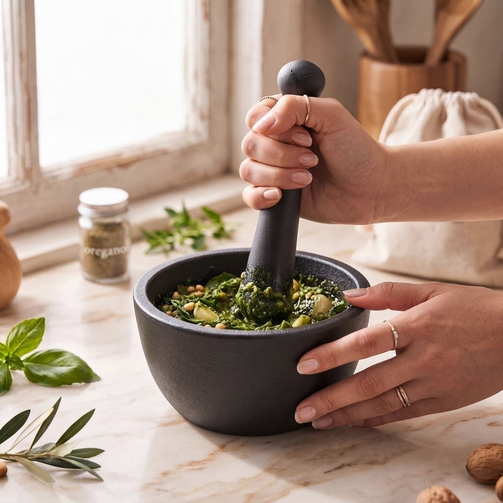 Cresagezen Cast Iron Mortar &amp; Pestle Set