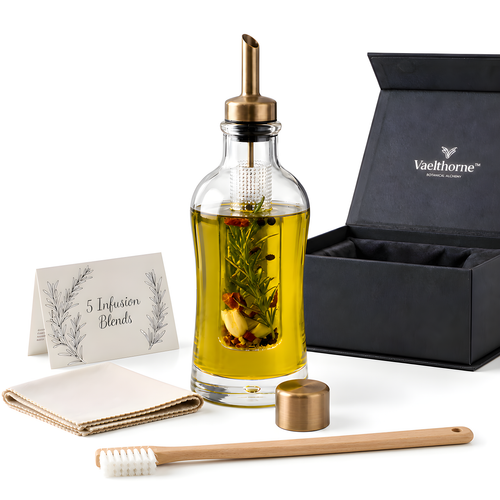 Vaelthorne™ Hand-Blown Crystal "Botanical Infusion" Olive Oil Cruet with Removable Herb Chamber
