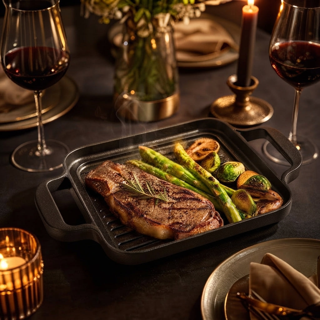 Cresagezen Cast Iron Grill Pan with Dual Handles
