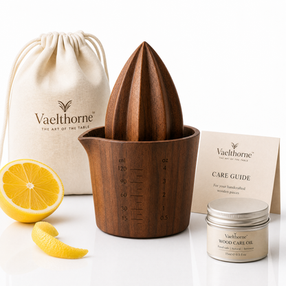 Vaelthorne™ Artisan Wood Citrus Reamer with Measuring Cup Base
