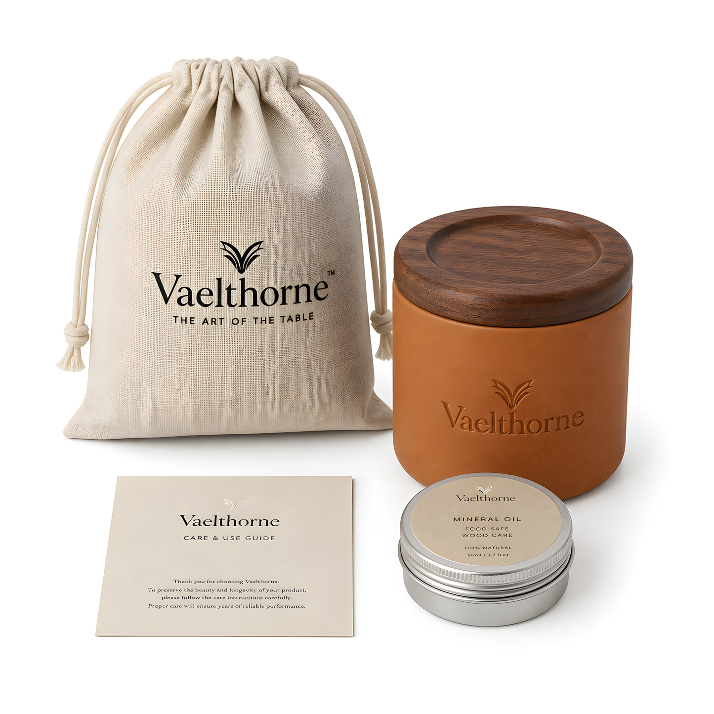 Vaelthorne™ Hand-Thrown Stoneware Butter Crock with Wooden Lid