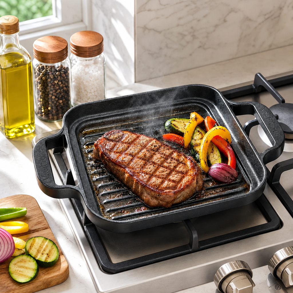 Cresagezen Cast Iron Grill Pan with Dual Handles